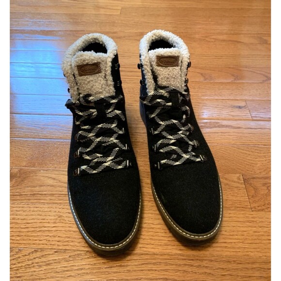 Dr Scholls Womens Ankle Boots Shoes So Comfy Wedge Laced Fabric Faux Fur 8.5 - Picture 1 of 11